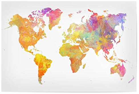 artboxONE Poster 60x40 cm Weltkarte Reise World map 29 Pastel - Bild map of the World Cartography Colored map