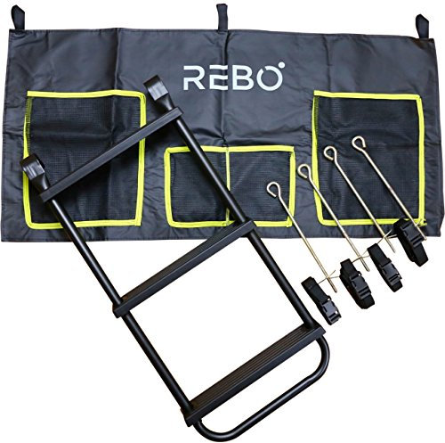 Rebo® Universal Trampoline Accessory Pack - Includes Anchor Kit (4 x Ground Anchor Screws/Pegs & 4 x Nylon Straps with Buckles), Universal Ladder & Shoe Bag With Accessory Pouch