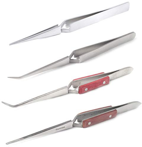 blueINOX Premium Pinzetten-Set – 4 Lötpinzetten/Technische Pinzetten/Kreuzpinzetten mit Sparvorteil (Isoliert & nicht isoliert, Edelstahl)