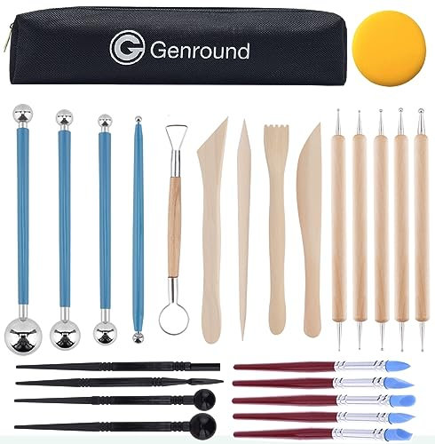 Genround Ton Werkzeug, 25 Stück Modelliermasse Werkzeug Set, Fimo Werkzeug für Töpferei, Modellierung, Prägung, Dotting Tools für Steine