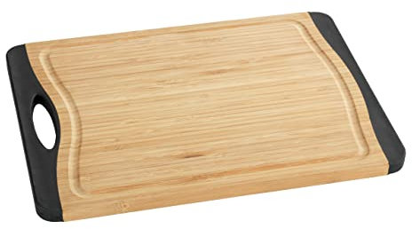 WENKO Schneidebrett Bambus Anti-Rutsch M+ - Küchenbrett, Schneidbrett mit Saftrille und Griff, klingenschonend, Bambus, 33 x 1.5 x 23 cm, Braun