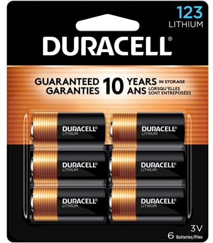 Duracell CR123A 3V Lithium Battery, 6 Count (Pack of 1), 3 Volt High Power for Home Safety, Security Devices, Flashlights, Smoke Alarms, Home Automation