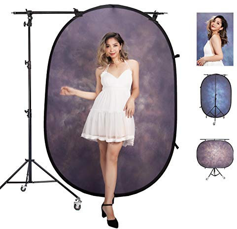 Collapsible Photo Background, Double-Sided Pop Up Film Background with Light Stand Boom Arm, for Photo Studio Product,Portrait and Video Shoot Photography, Violet/Blue