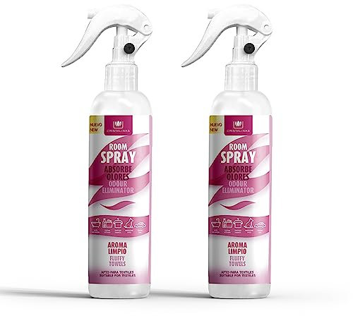 CRISTALINAS | Pack 2 Aerosol Ambientador Spray Pulverizador Absorbe Malos Olores | Para Casa, Cocina, Baño, Coche | Apto para Textiles |2x250ml | No Contiene Gas (Aroma a limpio, 2x250ml)