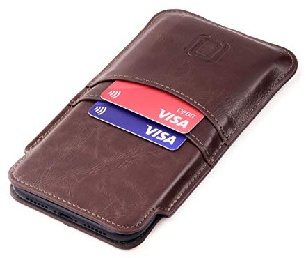 Dockem Fodral Plånbok Provincial för iPhone 17-11, 17-12 Pro, 17e, 16e, XR (6.1/6.3 inch) – Veganläder i Vintage-stil med 2 Kortfack [Brun]