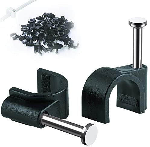 Round Cable Clips, 100Pcs 6MM Electrical Cable Wall Clip - Nail Clips Cable Management, Steel Nails Tacks Holder for Organizing Electric Wires Cables Line TV (Black)