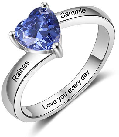 jewelora Personalisierte Damen Ringe mit simuliertem Geburtsstein mit 2 Namen Geburtsstein Ring für Mutter Tochter Paar BFF Schmuck Ring Gravur für Muttertag Geburtstag Jahrestag Geschenk (Silber, 6)