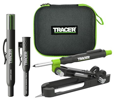 Tracer ProScribe Tool mit Tieflochmarker Bleistift, 6 x Ersatzminenhalter und Tragetasche (Multi-Funktions-Ritzgerät) Tischler Bleistift//Tiefenlochmarker