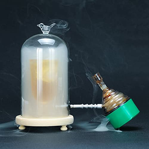 Pistolet À Fumée Portatif Fumeur de Cocktails, Cloche de Dôme D'affichage en Verre, Couverture de Dôme de Pistolet à Fumer Avec Socle en Bois, Infuser le Fumage à Froid pour Viande Cocktail Boissons B