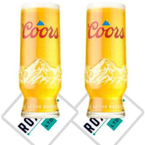2 vasos de cerveza Roxley Coors oficiales 2021 Light Pint Beer Lager (juego de 2 vasos) + 2 alfombrillas de cerveza de marca