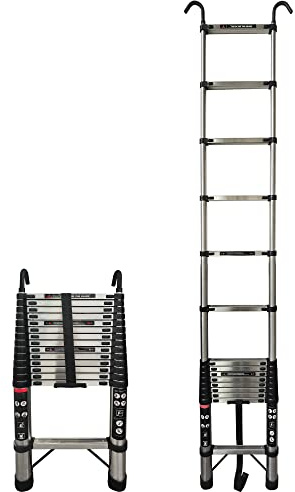4.4Meter Heavy Duty Multi-Purpose Stainless Steel Telescopic Extension Ladder With 2 Detachable Hooks Lightweight Portable Multi-Purpose Extendable Steps