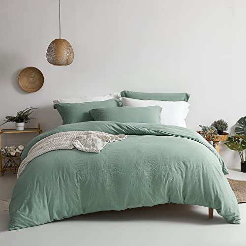 MILDLY Bettwäsche 200x220 Salbeigrün 3 Teilig, 100% Microfaser Einfarbig Bettwäsche-Set mit 2 Kissenbezüge 80x80 cm, ÖkoTex Zertifiziert & für Allergiker Geeignet, Bettwäsche mit Reißverschluss