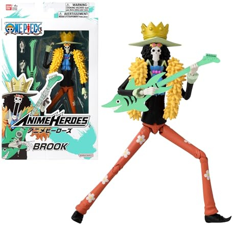 BANDAI - Anime Heroes - One Piece - Figurine Anime Heroes 17 cm - Brook Figurine d'action - Licence Officielle Manga One Piece - Figurine Brook articulée - Jouet Enfant 4 Ans et + - 37006