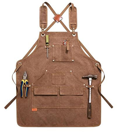 KEYVOR Apron Durable Goods Heavy Duty Unisex Canvas Work Apron with Tool Pockets Cross-Back Straps Adjustable For Woodworking Painting Aprons For Women (Size : 2)