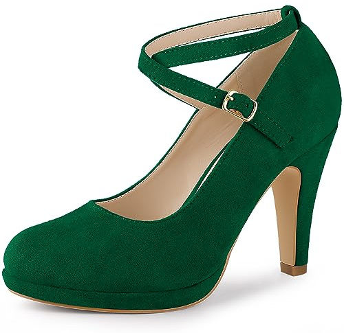 Allegra K Décolleté Mary Jane da donna con tacco a spillo e cinturino incrociato, Verde, 38 EU