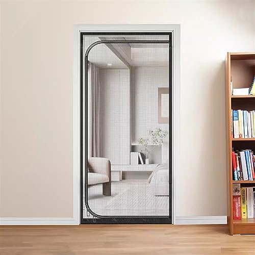 Liveinu Reißverschluss Fliegengitter Tür, Magnet Insektenschutz Balkontür Fliegenvorhang, ohne Bohren, Vorhang für Balkontür Wohnzimmer Schiebetür Terrassentür, C Schwarz, 90x220cm