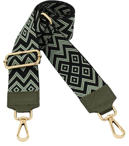 Brise Art Taschengurt, 5 cm Breit, Verstellbarer Schultergurt 80-130 cm | Taschenriemen aus Polyesterstoff & Leder, 360° drehbare Metallkarabiner in Gold