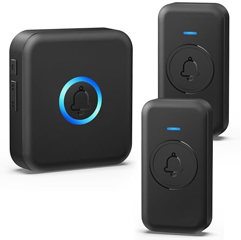 FOVKSUC Wireless Doorbell, Waterproof Door Bell with 60 Chimes 5 Levels Volume 1000ft Range Door Bells for Home Classroom Office Hospital, (1 Receiver + 2 Push Buttons, Black, U.S. Plug)