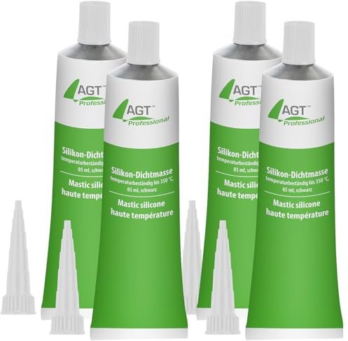 AGT Professional Dichtungsmasse: 4er-Set Hochtemperatur-Silikon-Dichtmasse, je 85ml,bis 350 °C, schwarz (Dichtungsmittel, Hochtemperatur-Kleber Backofen, Grill)