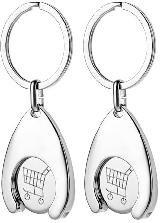 DSLSQD Lot de 2 porte-clés portatifs en acier inoxydable pour chariot de courses - Mini porte-clés en alliage d'aluminium - Clé de déverrouillage pour chariot d'épicerie, Style de panier