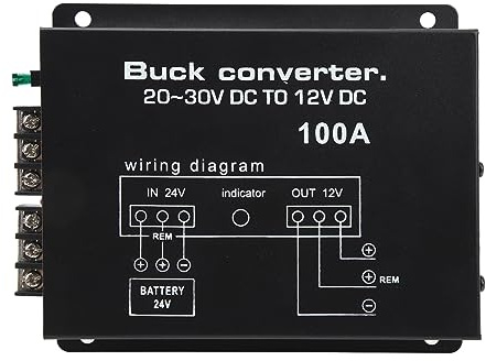 Auto-Wechselrichter, Schwarz, Auto-Stromrichter, 100 A, Hochfester Übertemperaturschutz, DC 24 V auf 12 V, Konverter für Auto-Kühlschränke