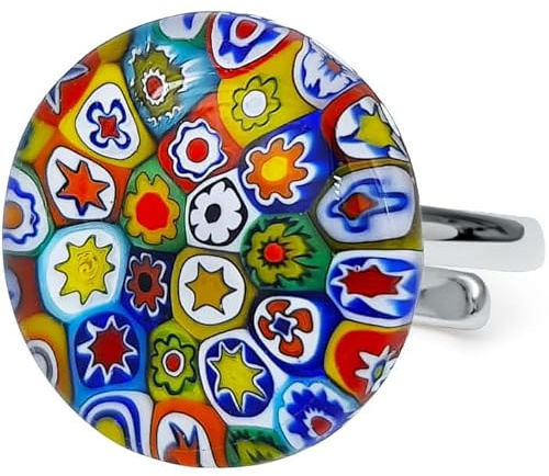 miyou - Murano Glas Ring Damen - Verstellbarer Glasring mit authentischen Muranoglas-Perlen - Eleganter Damenring Handgefertigt - 925er Silberring - traditioneller venezianischer Schmuck
