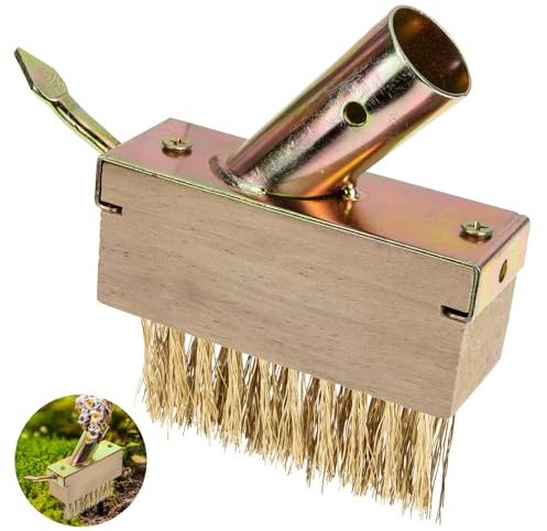 Jasfyee Weed Brush, Block Paving Weeding Tool, Patio Brush with Copper Wire Bristles and Metal Scraper, Patio Cleaner Brush for Cleaning Patio Block Paving Moss Buildup(B)