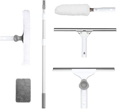 Rasqueta Limpiacristales Telescópico Profesional,Escoba Mágica con telescópico Mango,rascadora 45cm,Plumero 55cm,para Ventanas Altas, Ducha, Vidrio, Automóvil (300cm)