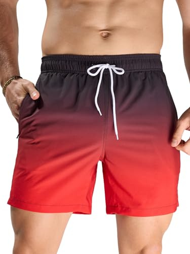 Arcweg Badshorts för män med ultralätta badbyxor och simbyxor för män, snabbtorkande och ventilerande – perfekt för pool, hav, strandsemester och fritid S–XXL, Svart + röd, XL