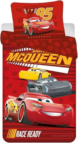 Jerry Fabrics - Juego de funda nórdica de 2 piezas para niños Cars Ready 100% algodón, funda nórdica de 140 x 200 cm + funda de almohada de 50 x 70 cm