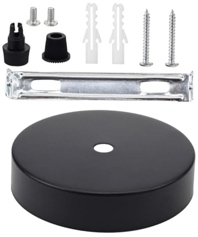 NULYLU Kit Rosone Per Lampadario Da Soffitto Piastra Di Copertura Nera Φ100x20mm in Ferro, Staffa Di Montaggio Per Lampada a Sospensione, Accessorio Per Progetti Fai Da Te e Installazioni Casa