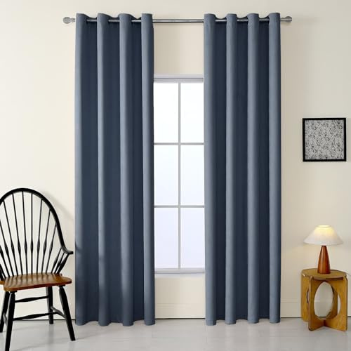 HEIRMOR Blue 96x53 inch (244x134cm) Blackout Embossed Curtains | Thermal Insulated | Room Darkening | Noise Reducing | UV Protection Window Drapes | Home & Office Décor Set of 2 Panel