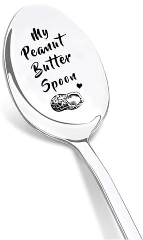 My Peanut Butter Spoon, Engraved Spoon Mothers Day Gifts for Women, Stainless Steel Dessert Spoons Christmas Mom to be Gifts, Funny Tea Coffee Scoop Father Birthday Gift for Dad Men