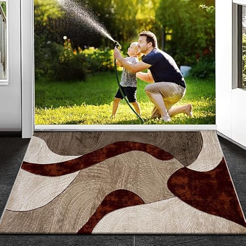 Rugs Inn Velvet Curve - Non-Slip Door Mat - Washable Doormat, Suitable for Indoor/Outdoor Use, Heavy Duty Dirt Trapper and Water Absorbent (Rust, 50x80 cm)