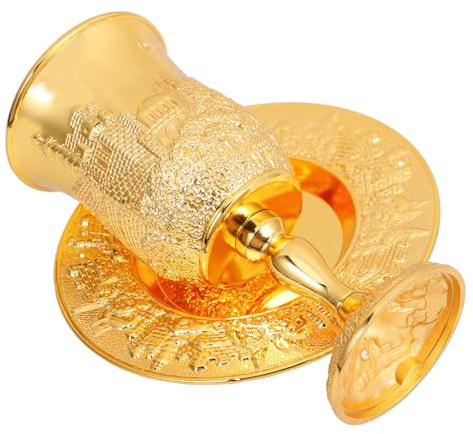 TOPPERFUN Copa De Kidush Con Platillo Dorada, Copa De Vino Judaica Para Festividad Shabat y Pésaj, Set De 1 Unidad Para Celebraciones Religiosas