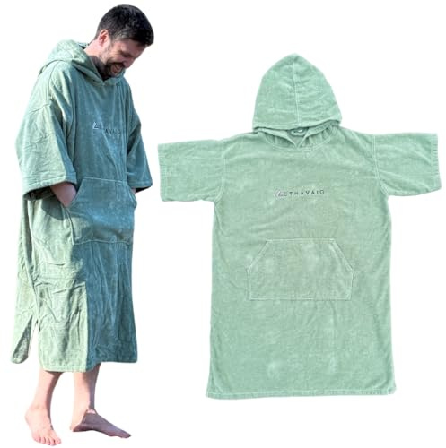 Poncho en tissu éponge pour adultes et enfants (350 g/m²) - Robe de bain en tissu éponge facile à changer pour la baignade, le surf, la baignade sauvage, la plage, 350 (Vert, Enfants 4-9)