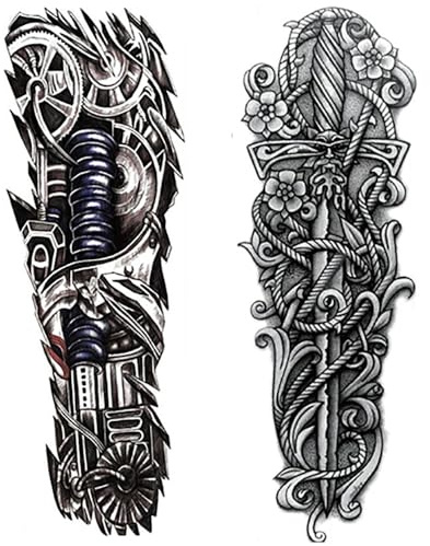 Yesallwas Full Arm Temporary Sleeve Tattoos Stickers For Women and Men, 2 sheets Black Full Arm Large Fake Tattoo Sleeve for Arm Shoulder leg Sexy Body Art Tattoos