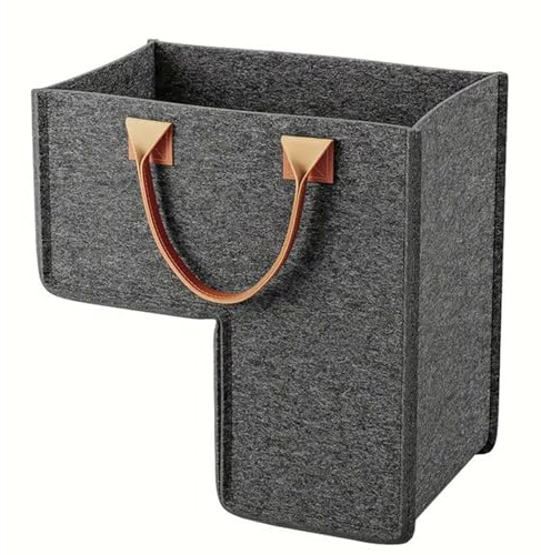Cesta plegable de fieltro para escaleras, cestas grandes con asas de piel sintética, cesta para escaleras de madera, almacenamiento, organizador, decoración del hogar