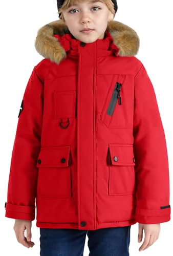 SEAUR Piumino per Bambini Ragazzo Parka Giacca in Cotone Imbottito, Rosso, 9-10 Years