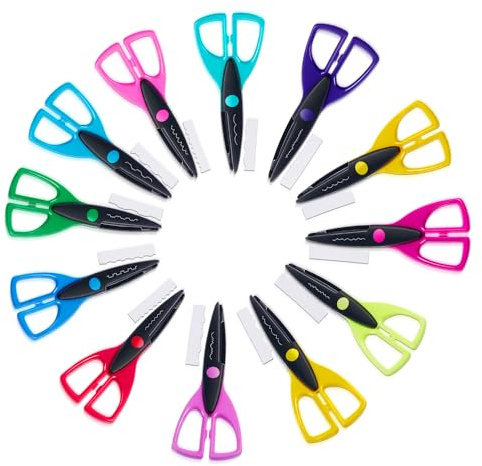 Juego de 12 tijeras coloridas para manualidades de 6.5 pulgadas para niños, paquete de 12 tijeras decorativas, asas de diseño de seguridad para artes y manualidades, proyectos de bricolaje escolares