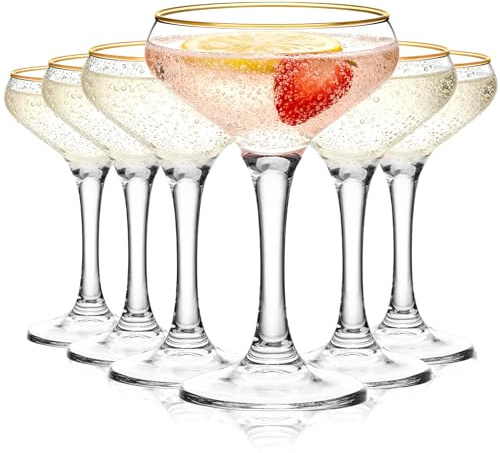 TOLASTO Martini Glasses Set of 6,235ml Gold Rim Coupe Glasses,Champagne Coupe Glasses,Cocktail Glasses for Espresso Martini,Margarita,Cosmopolitan,Gin,Tequila and Home Bar