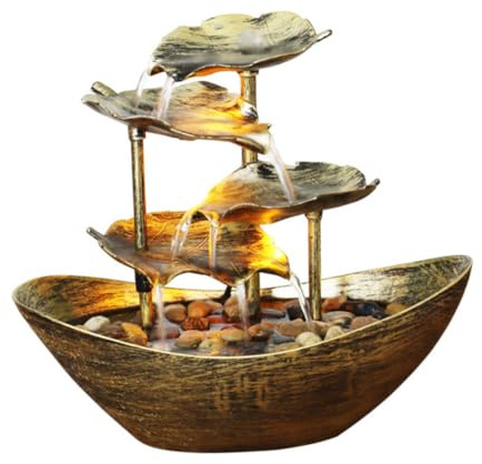 Toyvian Lotusblatt Zimmerbrunnen, USB Desktop Brunnen Wasserfall Dekorativer Indoor Springbrunnen für Wohnzimmer Schlafzimmer und Büro Entspannendes Wasserspiel Tischdekoration