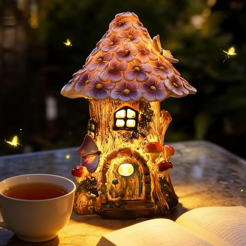 Décoration de jardin solaire pour extérieur, maison de fée, jardin féérique, champignon, en résine synthétique, avec lampe solaire, pour balcon, terrasse, pelouse, décoration de jardin d'automne, 11 x