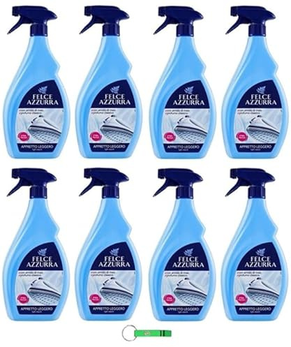 8 X Felce Azzurra Appretto Leggero Spray per Stira Veloce, aiuto per stirare leggermente rinforzante, stiratura rapida, profumata 750 ml + portachiavi Beni Culinari gratuito