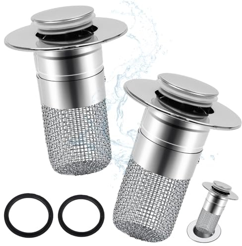 2-in-1 Waschbeckenstöpsel mit Abflusssieb (2 STK, Silber): Pop-Up Funktion, Universell 34-40mm, Inkl. Haarsieb & Abflussstopfen. Für Waschbecken in Bad, Küche & Arbeitsplatte.