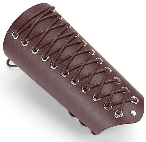 Dilwe Protector de Brazo Ajustable de Cuero PU con Cierre de Encaje Lateral para Tiro con Motociclismo Deportes Protección de Muñeca Estilo Punk