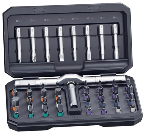 42 in 1 Magnetic Ratchet Screwdriver Set, Multi Bit Ratcheting Screwdriver with Detachable T-Handle, Professional Precision Repair Tool Kit for Electronics, Furniture, Bicycle, Watch, DIY Home