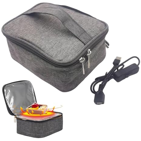 Borsa per il pranzo riscaldata, ricarica USB, microonde portatile con rivestimento in pellicola di alluminio, scaldapranzo lavabile, con tasca in rete e maniglia, per ufficio, viaggi, cucina domestic