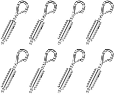 PATIKIL 8 Pcs Portable Hook & Eye Turnbuckle Tension, Steel Wire Rope Hanger Closed Body for 9/128-5/64 Dia for Cable Guide Wire Rope Light Hanging Suspension Accessories, Silver