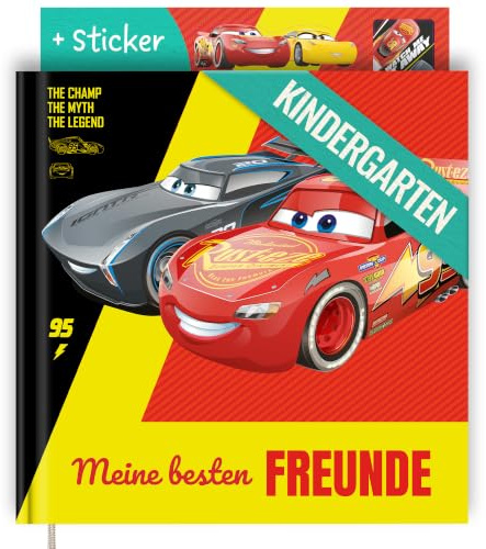 PRINTHOUSE Cars Freundebuch Kindergarten Junge Inkl. Sticker - Offiziell Lizensiertes Disney Produkt - Freundschaftsbuch Kindergarten Freundebuch Jungs Meine Kindergartenfreunde Buch 20x20